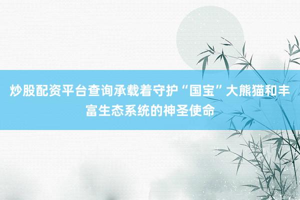 炒股配资平台查询承载着守护“国宝”大熊猫和丰富生态系统的神圣使命